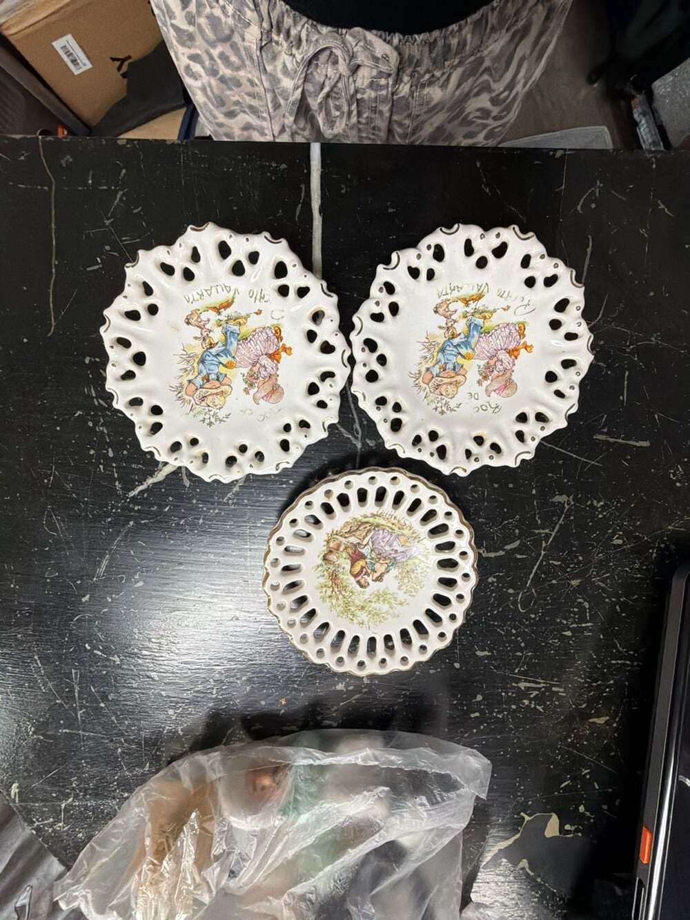 Set of 3 Vintage Pierced Edge Decorative Ceramic Plates
